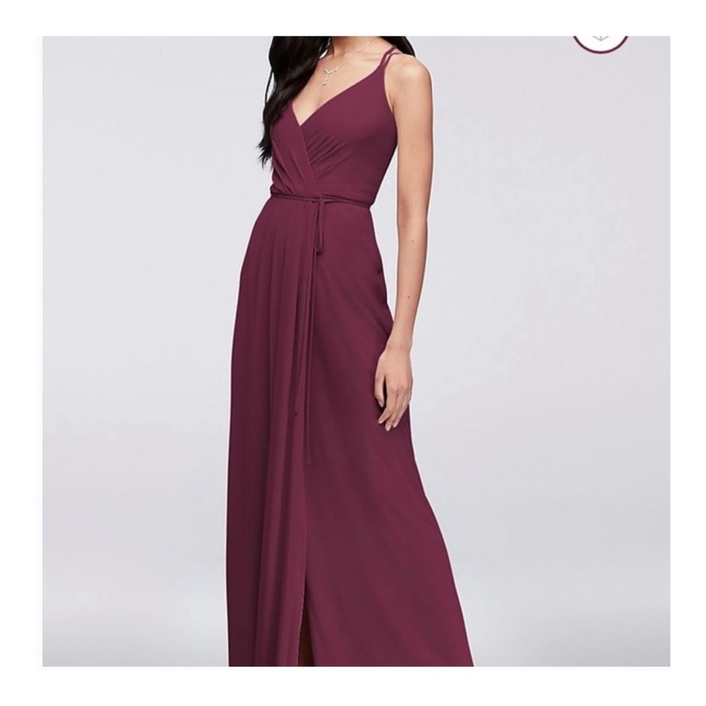 David’s Bridal Double-Strap Long Georgette Bridesmaid Wrap Dress